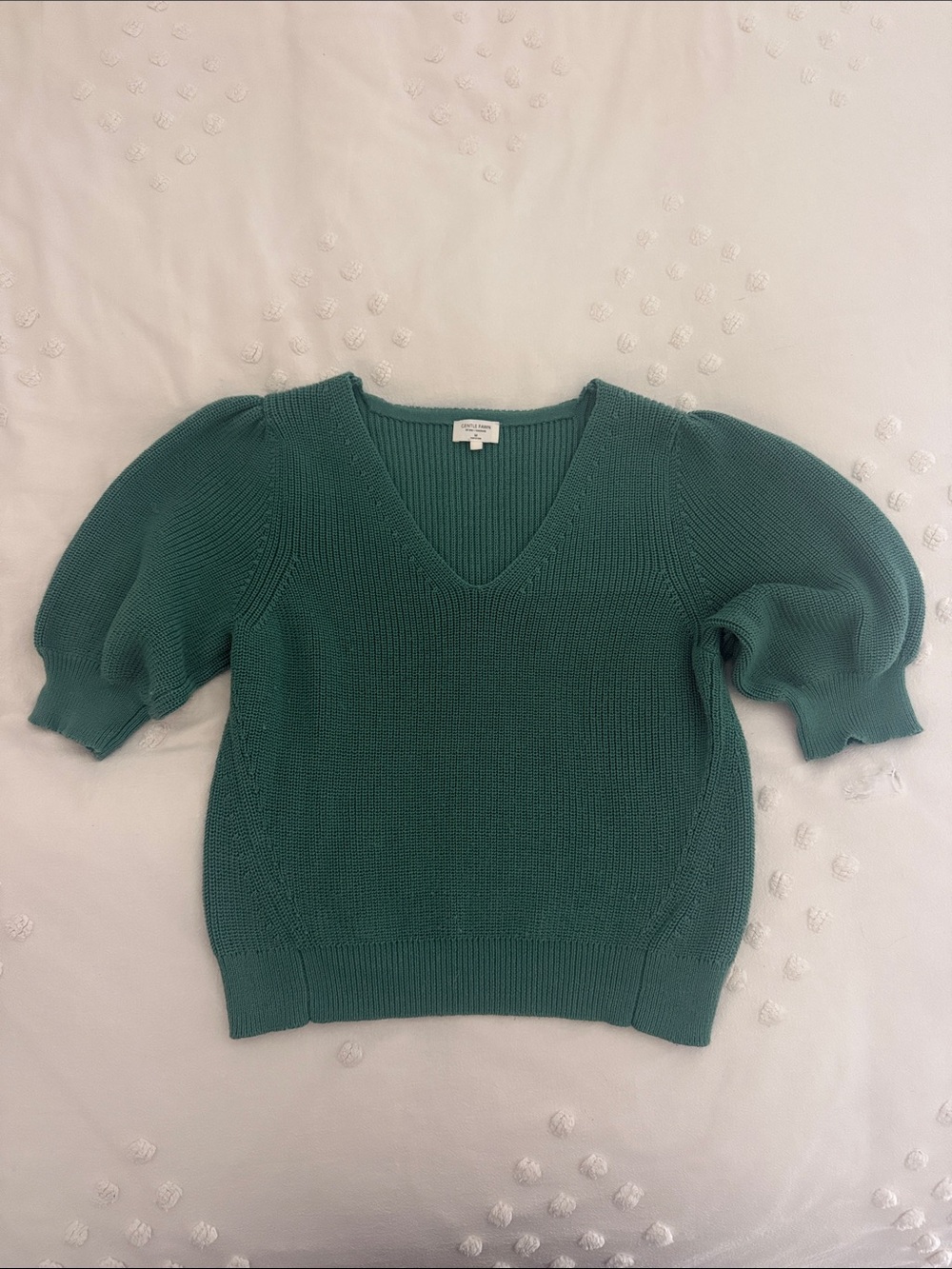 Gentle Fawn Women’s V-Neck Puff Sleeve Sweater | Green, size M